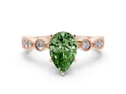 Fancy Green Pear Cut Diamond Solitaire Engagement Ring Set in Rose gold with Milgrain Bezel Accent Band