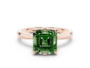 Fancy Green Asscher Cut Diamond Solitaire Engagement Ring Set in Rose gold with Slim Tapered Solitaire Band