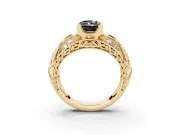 Radiant Cut Art Deco Graduated Engagement Ring Setting for a Black Center | Yellow Gold