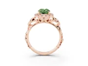Fancy Green Oval Cut Diamond Halo Ring Set in Rose gold with Scrollwork Band and Prong Setting