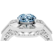 Fancy Blue Oval Cut Diamond Milgrain Halo Ring Set in Silver with Split Shank