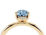 Fancy Blue Pear Cut Diamond Solitaire Ring Set in Yellow gold with Thin Band and Prong Setting