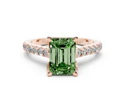 Emerald Cut Hidden Halo Pave Engagement Ring Setting for a Fancy Green Lab-Grown Diamond | Claw Prongs | Rose Gold