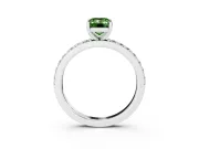 Fancy Green Emerald Cut Diamond Solitaire Set in Silver with Round Pavé Band and Prong Setting