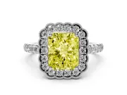 Radiant Cut Milgrain Floral Halo Engagement Ring Setting for a Fancy Yellow Lab-Grown Diamond | Pavé Band | White Gold