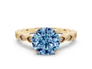 Round Milgrain Solitaire Engagement Ring Setting for a Fancy Blue Lab-Grown Diamond | Yellow Gold