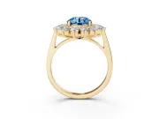 Round Floral Double Halo Engagement Ring Setting for a Fancy Blue Lab-Grown Diamond | Plain Band | Yellow Gold