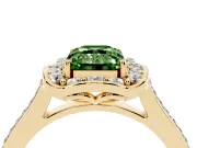 Emerald Cut Petal Tip Halo Engagement Ring Setting for a Fancy Green Lab-Grown Diamond | Pavé Band | Yellow Gold