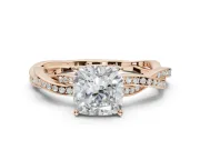Cushion Cut Twisted Pavé Solitaire Engagement Ring Setting | Open Basket | Rose Gold