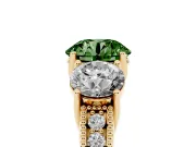 Round Vintage Three Stone Engagement Ring Setting for a Fancy Green Lab-Grown Diamond | Yellow Gold
