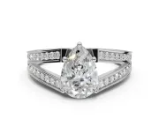 Pear-Shaped Split Shank Pavé Engagement Ring Setting | Engraved Leaf Sides | White Gold