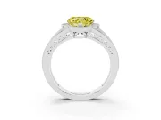 Fancy Yellow Heart Cut Diamond Halo Ring Set in Platinum with Accent Split Shank and Prong Setting