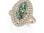 Marquise Double Halo Engagement Ring Setting for a Fancy Green Lab-Grown Diamond | Pave Shoulders | Yellow Gold