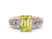 Fancy Yellow Emerald Cut Diamond Cluster Engagement Ring Set in Rose gold with Pavé Band and Prong Setting