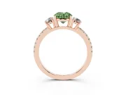 Oval Three Stone Engagement Ring Setting for a Fancy Green Lab-Grown Diamond | Pave Shoulders | Rose Gold