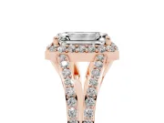 Emerald Cut Halo Engagement Ring Setting | V-Split Pavé Band | Rose Gold