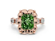 Fancy Green Radiant Cut Diamond Floral Halo Ring Set in Rose gold with Shared Prong Band