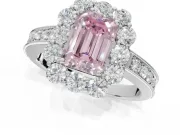 Emerald Cut Vintage Halo Engagement Ring Setting for a Fancy Pink Lab-Grown Diamond | White Gold