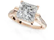 Princess Cut Vintage Cathedral Engagement Ring Setting | Carved Band | Rose Gold