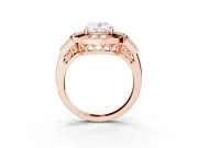 Oval Cut Diamond Milgrain Halo Ring Set in Rose gold with Split Shank