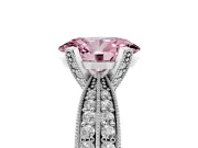 Fancy Pink Oval Cut Diamond Solitaire Ring Set in Platinum with Milgrain Double Row Round Pavé Band