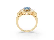 Fancy Blue Marquise Cut Diamond Milgrain Halo Ring Set in Yellow gold with Split Shank