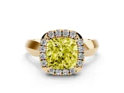 Cushion Cut Halo Engagement Ring Setting for a Fancy Yellow Lab-Grown Diamond | Square Profile Band | Yellow Gold