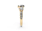 Fancy Black Heart Cut Diamond Three-Stone Ring Set in Yellow gold with Pavé Band