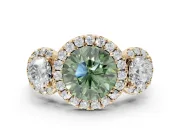 Round Three Stone Halo Engagement Ring Setting for a Fancy Green Lab-Grown Diamond | Yellow Gold