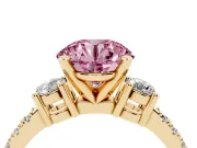 Round Three Stone Pavé Engagement Ring Setting for a Fancy Pink Lab-Grown Diamond | Round Side Stones | Yellow Gold