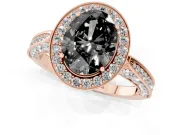 Oval Milgrain Halo Engagement Ring Setting for a Black Center | Side Stones | Rose Gold