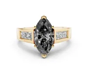 Marquise Channel-Set Engagement Ring Setting for a Black Center | Princess Side Stones | Yellow Gold