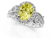 Fancy Yellow Oval Cut Diamond Halo Ring Set in Silver with Milgrain Pavé Band and Prong Setting