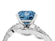 Fancy Blue Princess Cut Diamond Solitaire Ring Set in Platinum with Pavé Twist Band and Secure Prong Setting