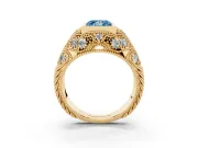 Fancy Blue Princess Cut Diamond Bezel Ring Set in Yellow gold with Milgrain Accent Band