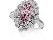 Fancy Pink Marquise Cut Diamond Halo Milgrain Pavé Ring Set in Silver with Prong Setting