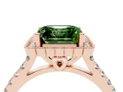 Fancy Green Asscher Cut Diamond Milgrain Floral Halo Engagement Ring Set in Rose gold with Pavé Band
