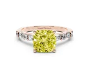 Cushion Cut Baguette Side Stone Engagement Ring Setting for a Fancy Yellow Lab-Grown Diamond | Rose Gold