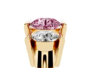 Fancy Pink Round Cut Diamond Three-Stone Channel Set Ring Set in Yellow gold with Smooth Polished Band