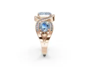 Radiant Cut Three Stone Halo Engagement Ring Setting for a Fancy Blue Lab-Grown Diamond | Pavé Wave Band | Rose Gold