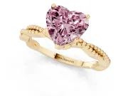 Fancy Pink Heart Cut Diamond Solitaire Ring Set in Yellow gold with Twisted Band and Bead Prong Setting