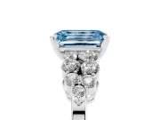 Fancy Blue Emerald Cut Diamond Cluster Engagement Ring Set in Silver with Pavé Band and Prong Setting