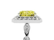 Radiant Cut Halo Engagement Ring Setting for a Fancy Yellow Lab-Grown Diamond | Bezel Station Shoulders | Platinum