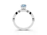 Fancy Blue Pear Cut Diamond Solitaire Engagement Ring Set in White gold with Milgrain Bezel Accent Band