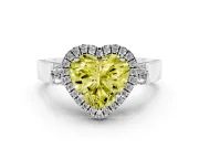 Heart-Shaped Halo Engagement Ring Setting for a Fancy Yellow Lab-Grown Diamond | Pointed Pave Shoulders | Platinum