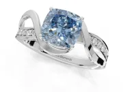 Cushion Cut Bypass Solitaire Engagement Ring Setting for a Fancy Blue Lab-Grown Diamond | Pavé Strands | Platinum