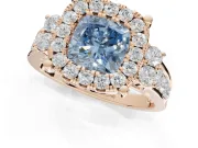 Cushion Cut Halo Engagement Ring Setting for a Fancy Blue Lab-Grown Diamond | Graduated Channel Band | Rose Gold
