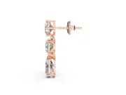 Multi-Shape Lab-Grown Diamond Three Stone Drop Earrings | Cushion Round and Pear | Rose Gold