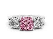 Cushion Cut Three Stone Engagement Ring Setting for a Fancy Pink Lab-Grown Diamond | Wide Plain Band | Platinum