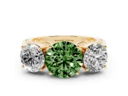 Round Engagement Ring Setting for a Fancy Green Lab-Grown Diamond | Three Stone | Yellow Gold